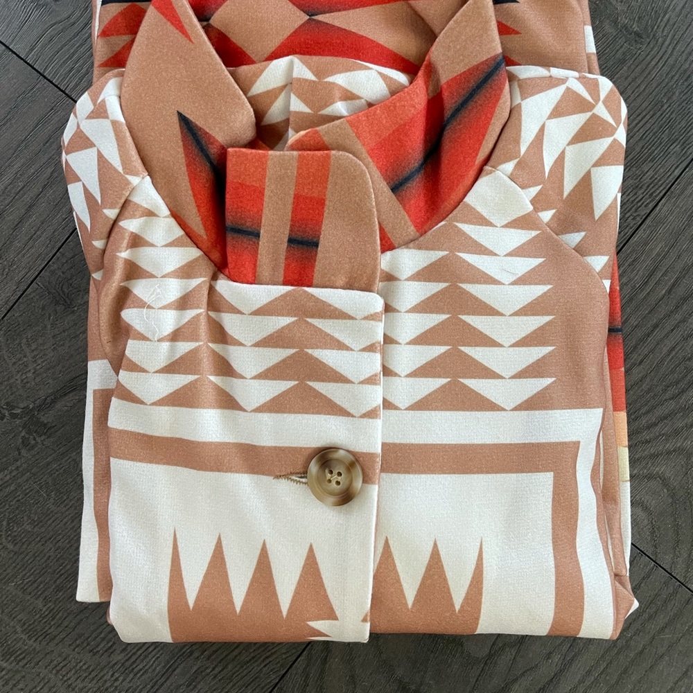 Boho Western Print Native Peacoat Camel Orange Jacket Oversized - Picture 7 of 9